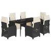 vidaXL 7 pcs conjunto de jantar p/ jardim c/ almofad&otilde;es vime PE preto