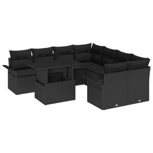 vidaXL Conjunto de Sof&aacute; de Jardim 9 pcs Preto Rattan de Polipropileno