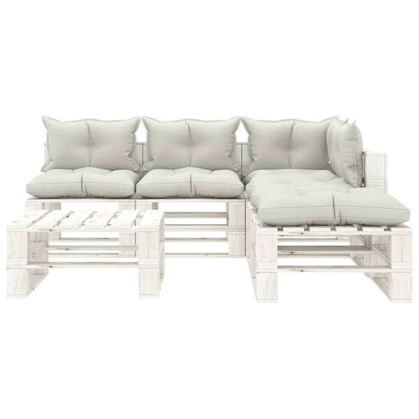vidaXL Conjunto lounge de jardim em paletes 6 pcs c/ almofad&otilde;es beges