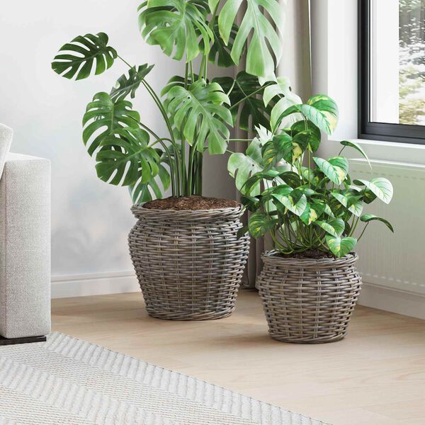 vidaXL Cesta de Plantador com armazenamento 2 pcs Cinzeto Rattan Lacak