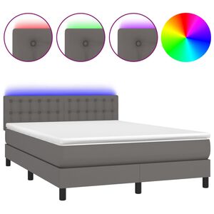 vidaXL Cama box spring c/ colch&atilde;o/LED 140x190cm couro artificial cinza