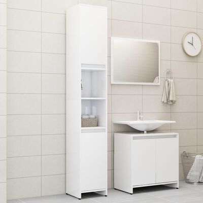 vidaXL 3 pcs conj. móveis casa de banho contraplacado branco brilhante