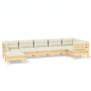vidaXL 7 pcs conjunto lounge jardim c/ almofad&otilde;es creme pinho maci&ccedil;o