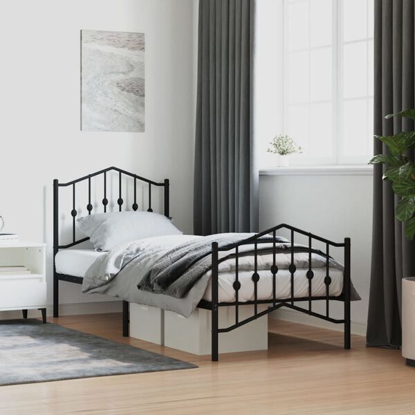 vidaXL Estrutura de cama com cabeceira e pés 80x200 cm metal preto