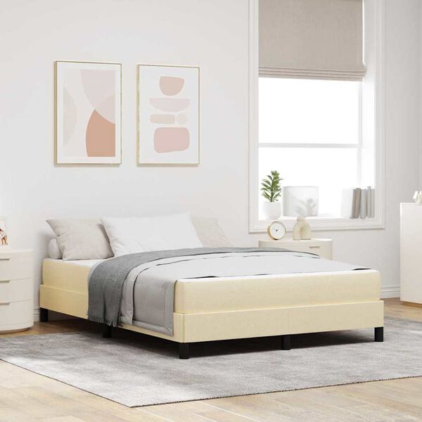 vidaXL Cama Box com colch&atilde;o Creme 140 x 200 cm tecido