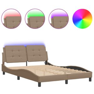 vidaXL Estrutura de cama com LED sem colch&atilde;o Zadar 140x190 cm cappuccino