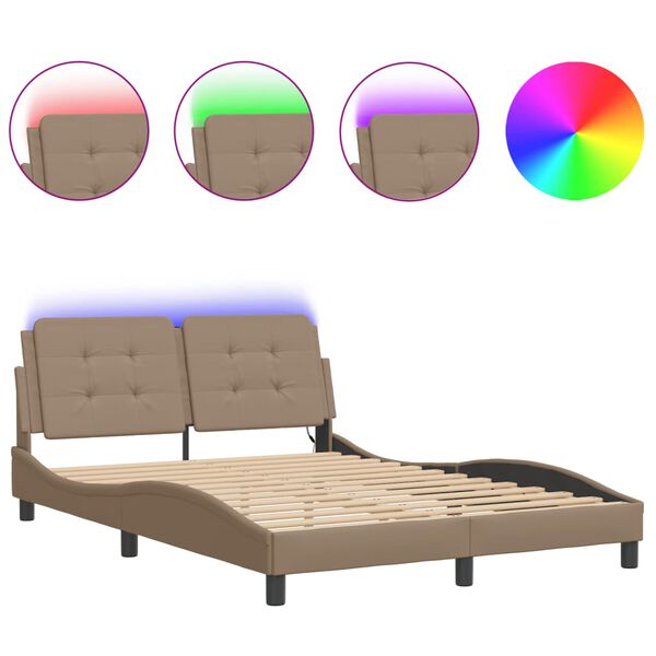 vidaXL Estrutura de cama com LED sem colch&atilde;o Zadar 140x190 cm cappuccino