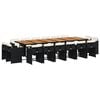 vidaXL 17 pcs conjunto de jantar p/ jardim c/ almofad&otilde;es vime PE preto