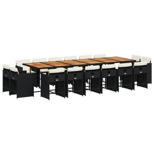 vidaXL 17 pcs conjunto de jantar p/ jardim c/ almofad&otilde;es vime PE preto