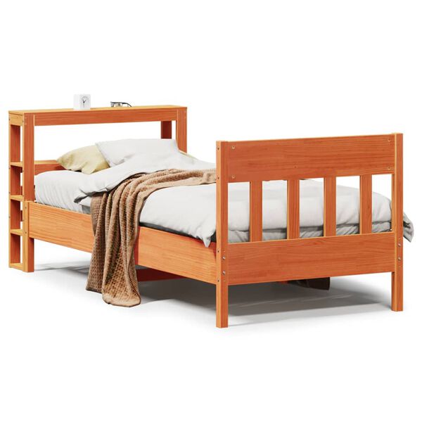 vidaXL Cama sem colch&atilde;o 75x190 cm madeira de pinho maci&ccedil;a castanho-mel