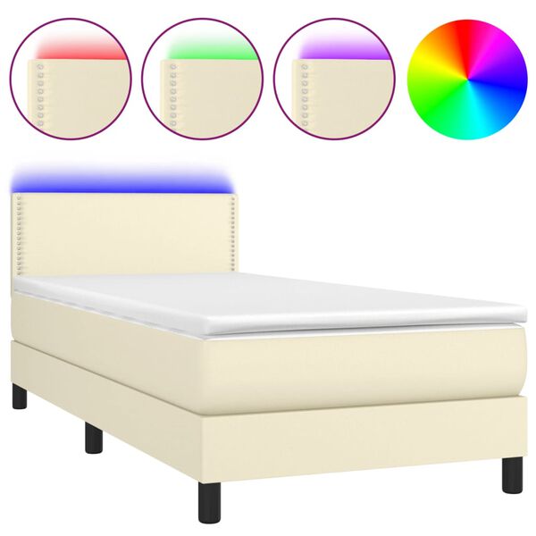 vidaXL Cama box spring c/ colch&atilde;o/LED 80x200 cm couro artificial creme