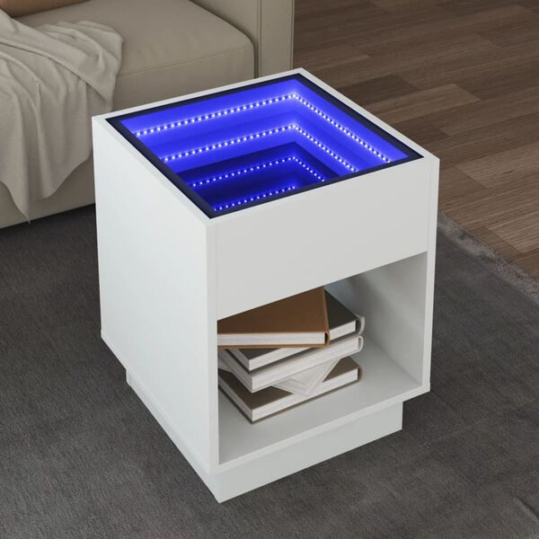 vidaXL Mesa de centro luzes LED Infinity 40x40x50 cm branco