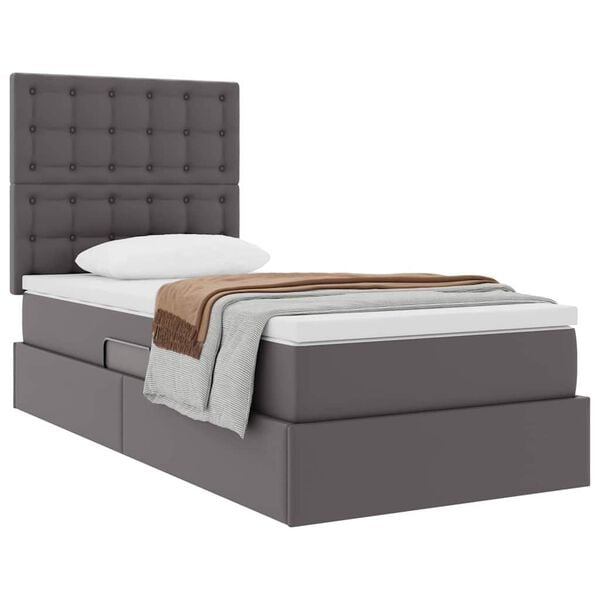 vidaXL Cama com Armazenamento Cinzeto 90 x 190 cm Couro Sint&eacute;tico
