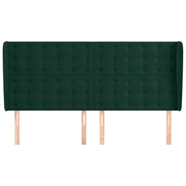 vidaXL Cabeceira cama c/ abas veludo 163x23x118/128 cm verde-escuro