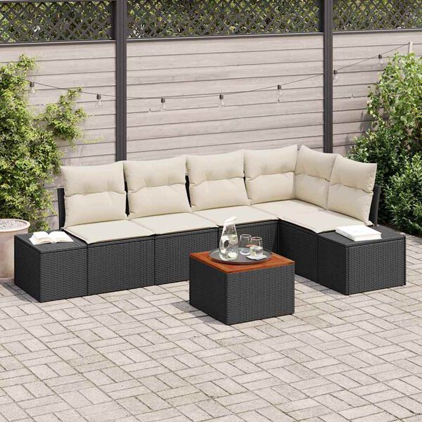 vidaXL Conjunto de Sof&aacute; de Jardim com almofada 6 pcs Preto vime PE
