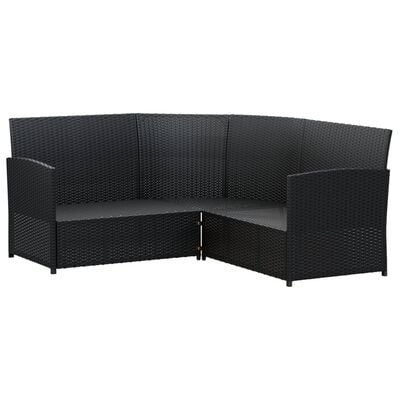 vidaXL 2 pcs conjunto de sofás formato L c/ almofadões vime PE preto