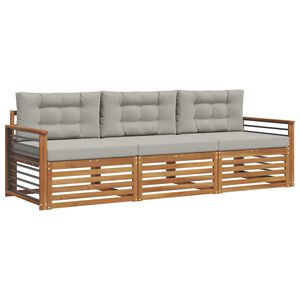 vidaXL Conjunto de Sof&aacute;s para Exterior 3 pcs Cinza Natural e Claro