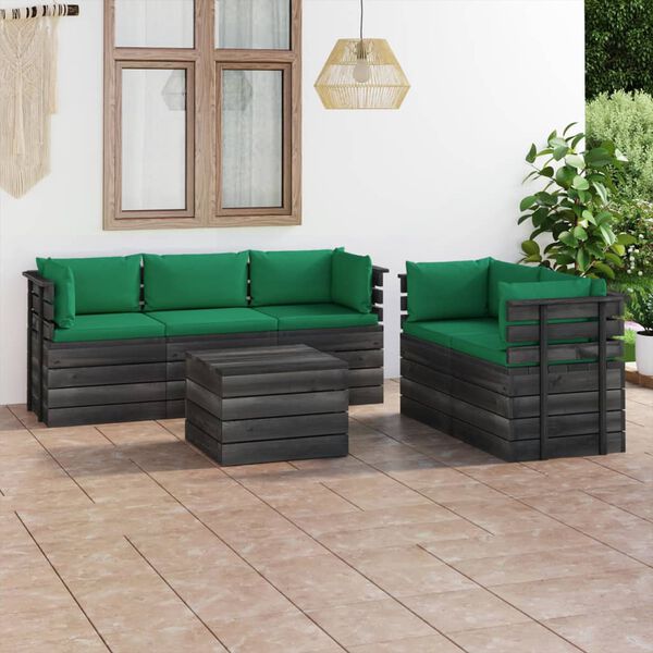 vidaXL 6 pcs conjunto lounge de paletes com almofad&otilde;es pinho maci&ccedil;o
