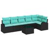 vidaXL Conjunto de Sof&aacute; de Jardim 7 unid. Preto e Turquesa vime PE