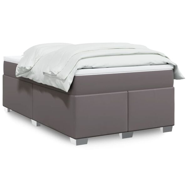vidaXL Cama boxspring com colch&atilde;o 120x190 cm couro artificial cinzento