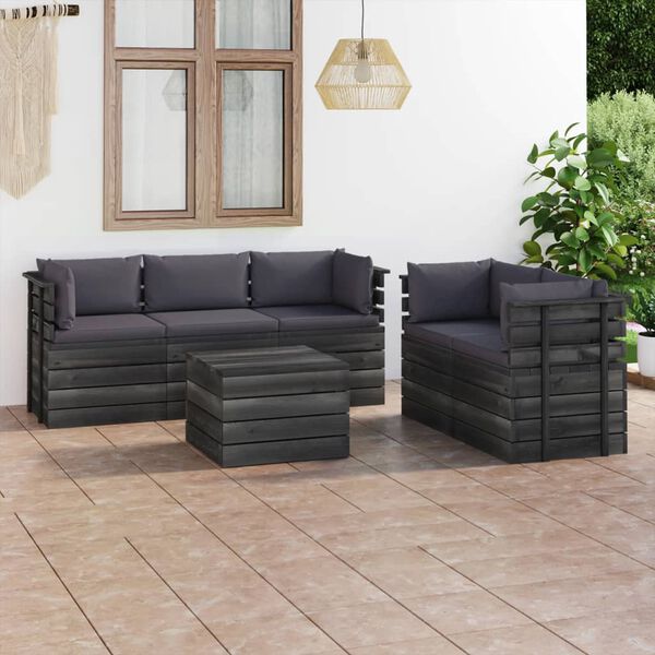 vidaXL 6 pcs conjunto lounge de paletes com almofad&otilde;es pinho maci&ccedil;o
