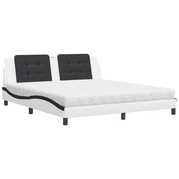 vidaXL Cama com colch&atilde;o Zadar 180x200 cm couro artificial preto e branco