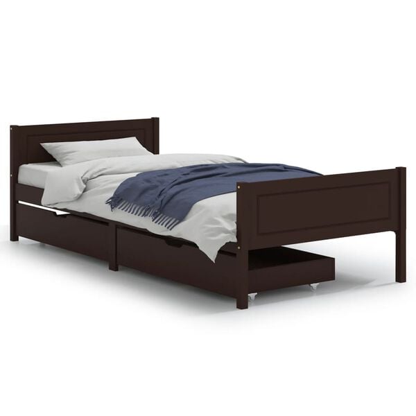 vidaXL Cama com 2 gavetas 100x200 cm pinho maci&ccedil;o castanho-escuro
