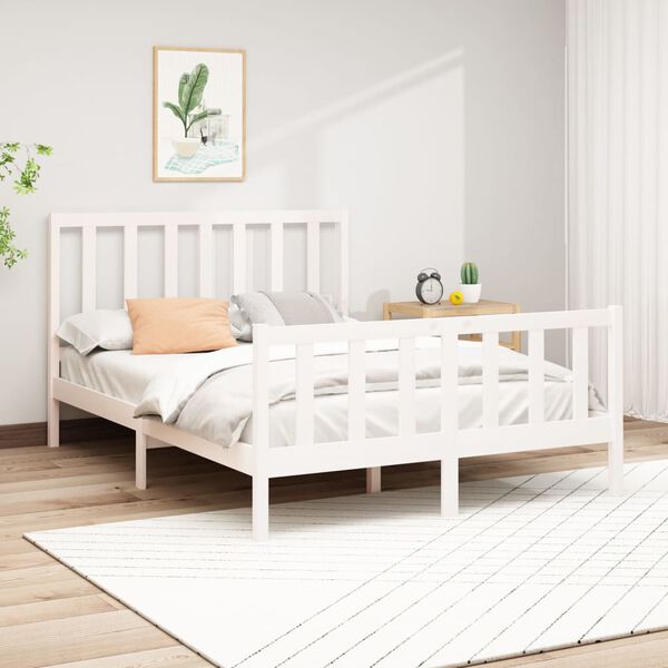 vidaXL Cama sem colch&atilde;o 140x200 cm madeira de pinho maci&ccedil;a branco
