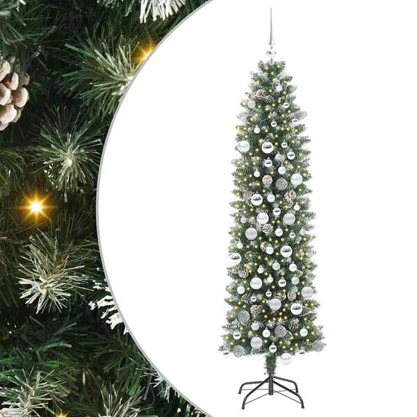 vidaXL &Aacute;rvore Slim de Natal Artificial Verde e Branco 180 cm
