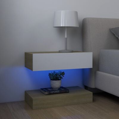 vidaXL Móvel de TV com luzes LED 60x35 cm branco e carvalho sonoma