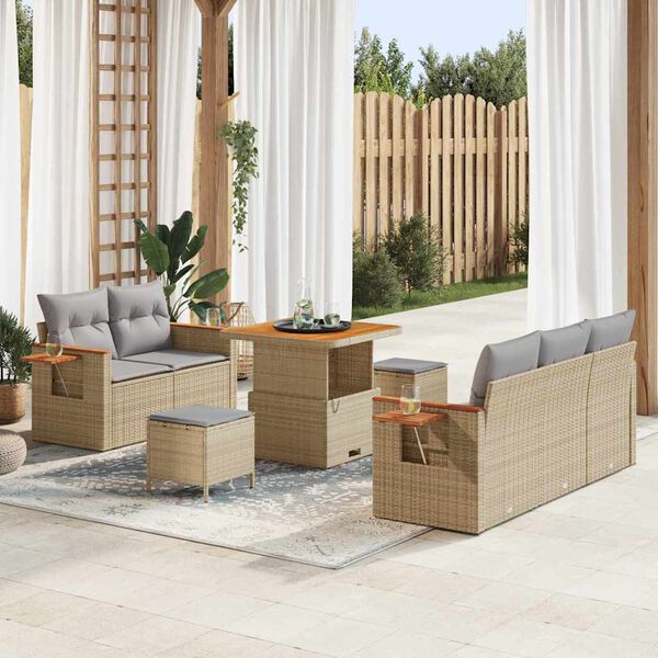 vidaXL Conjunto de Sof&aacute; de Jardim 10 pcs Bege e Cinza Claro vime PE