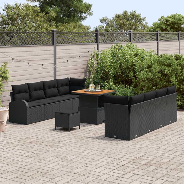 vidaXL Conjunto de Sof&aacute; de Jardim com almofada 11 pcs Preto