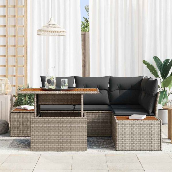 vidaXL Conjunto de Sof&aacute; de Jardim 5 pcs Cinzeto Rattan Sint&eacute;tico