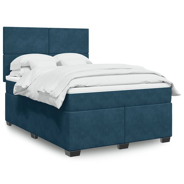 vidaXL Cama boxspring com colch&atilde;o 140x190 cm veludo azul
