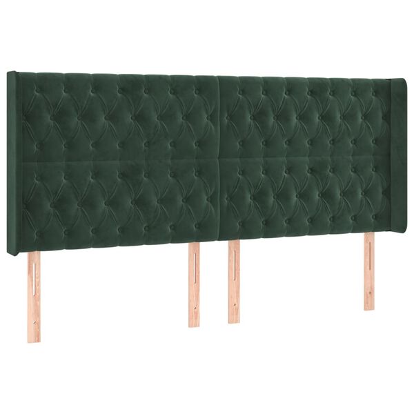 vidaXL Cabeceira cama c/ abas veludo 183x16x118/128 cm verde-escuro