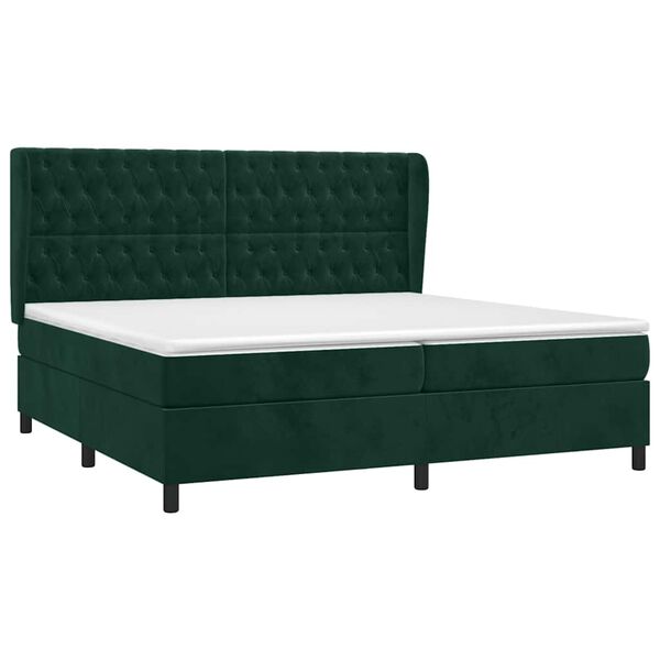 vidaXL Cama com molas/colch&atilde;o 200x200 cm veludo verde-escuro