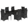 vidaXL 7 pcs conjunto de jantar p/ jardim c/ almofad&otilde;es vime PE preto