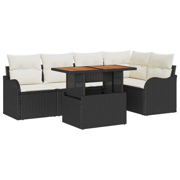 vidaXL Conjunto de Sof&aacute; de Jardim 6 pcs Preto Rattan Sint&eacute;tico