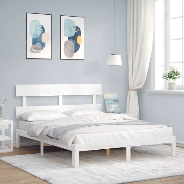 vidaXL Cama sem colch&atilde;o 160x200 cm madeira de pinho maci&ccedil;a branco