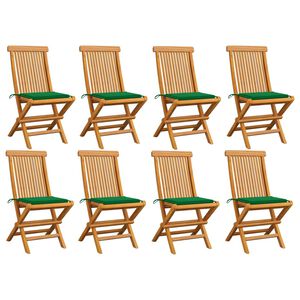vidaXL Cadeiras de jardim c/ almofad&otilde;es verdes 8 pcs teca maci&ccedil;a