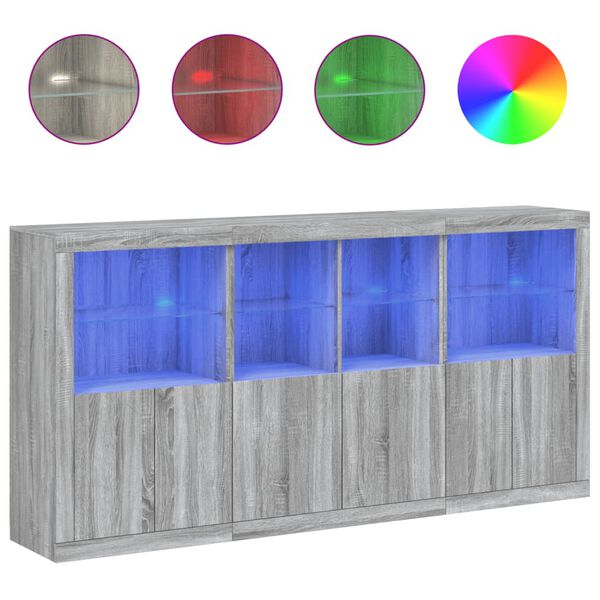 vidaXL Aparador com luzes LED 202x37x100 cm cinzento sonoma