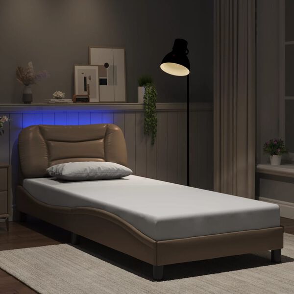 vidaXL Estrutura de cama com LED sem colch&atilde;o Hvar 80x200cm cappuccino