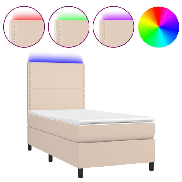 vidaXL Cama box spring c/ colchão/LED 90x190cm couro artif. cappuccino