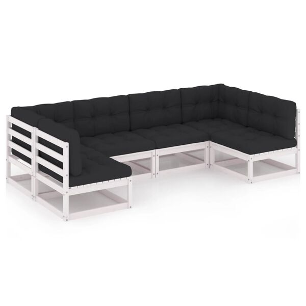 vidaXL 6 pcs conjunto lounge jardim c/ almofad&otilde;es pinho maci&ccedil;o branco