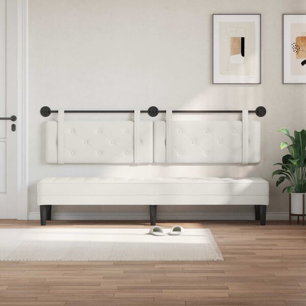 vidaXL Cabeceira Suspensa Branco 210 x 55 x 5 cm Couro Sint&eacute;tico