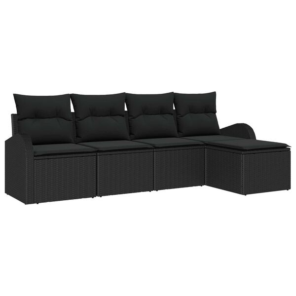 vidaXL Conjunto de Sof&aacute;s com almofada 5 pcs Preto vime PE