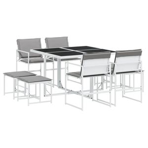 vidaXL 9 pcs conj. de jantar p/ jardim c/ almofad&otilde;es textilene branco