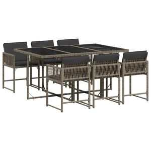 vidaXL 7 pcs conjunto de jantar p/ jardim c/ almofad&otilde;es vime PE cinza