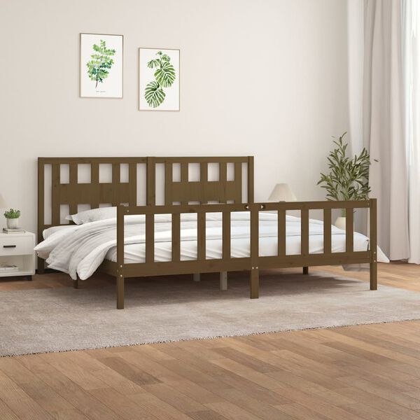 vidaXL Estrutura cama casal c/ cabeceira 180x200 cm pinho castanho-mel