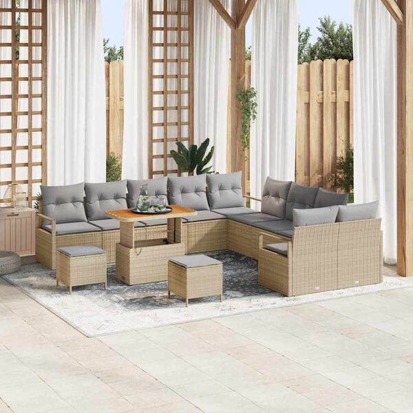 vidaXL Conjunto de Sof&aacute; de Jardim 13 pcs Bege Rattan Sint&eacute;tico
